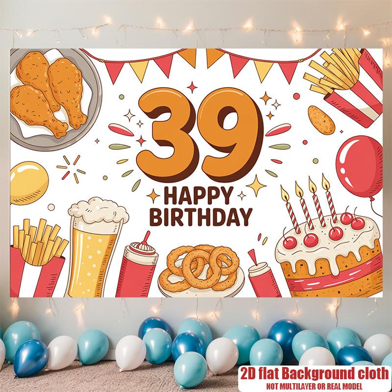 39th Birthday Party Banner, Festive Polyester Backdrop for Home Room Wall Decor and Props