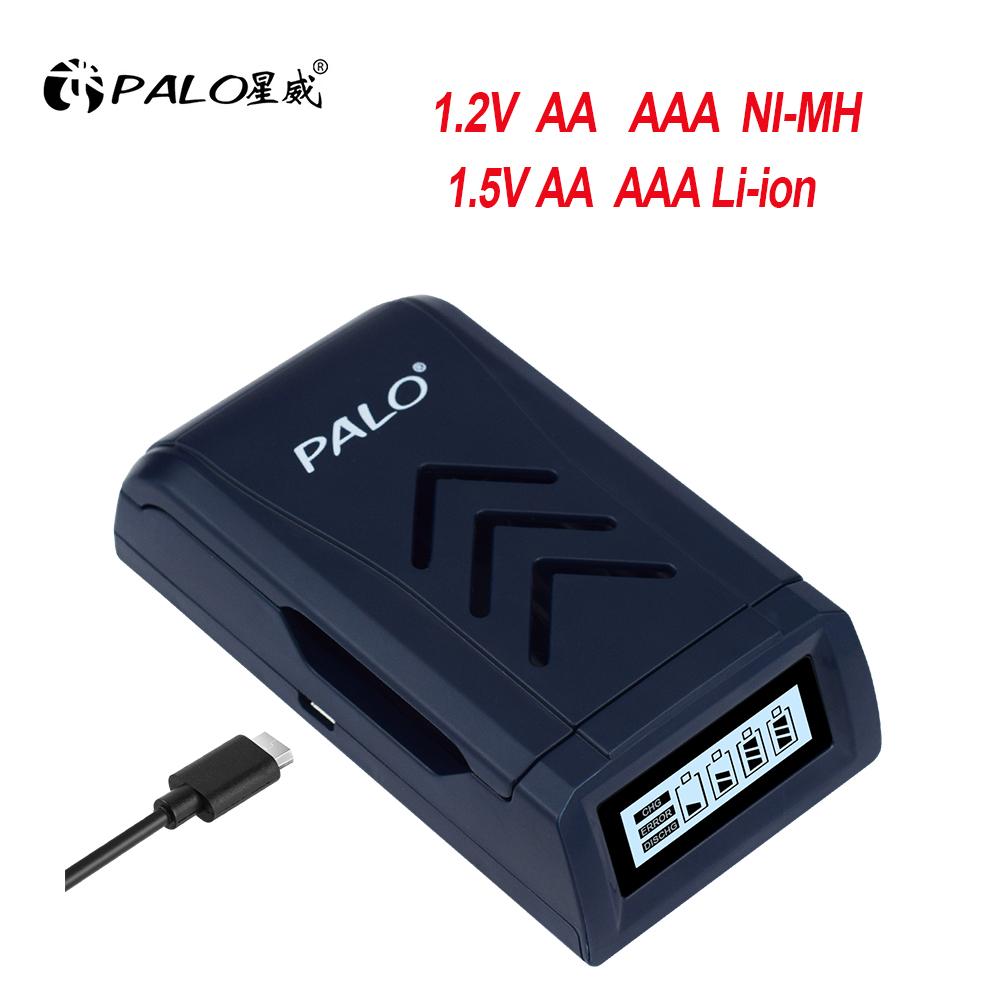 Зарядное устройство с 4 слотами для интеллектуальной быстрой зарядки с ЖК-дисплеем для 1,2 В NiMH NiCd 1,5 В литий-ионных аккумуляторов AAA/AA USB C Micro Jack
