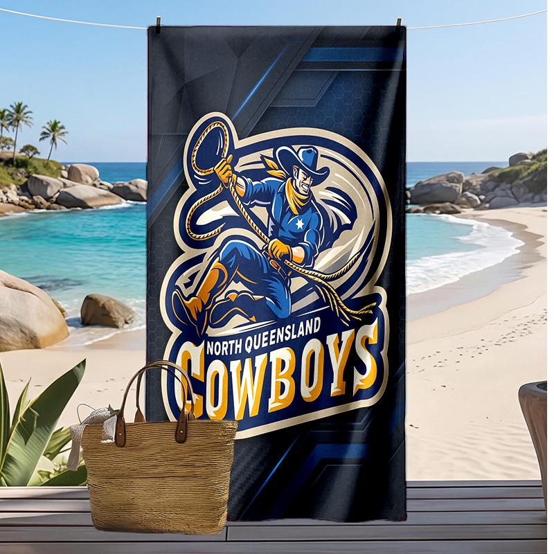 Пляжное полотенце с принтом North Queensland Cowboys Мягкое Портативное Быстросохнущее?Сухое полотенце для бассейна, летнего отпуска, активного отдыха на природе