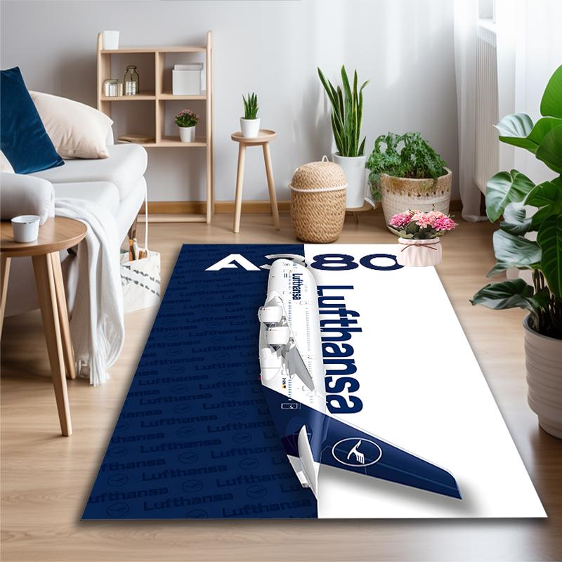 1pc Area Rug Appropriate for Office, Lufthansa Airplane Graphic Carpet, Versatile Printed Chair Rug, Durable Home Sofa Carpet