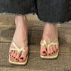 Fashion Gold Silver Clip Toe Middle Heels Sandals Women Fashion Pu Leather Square Toe Slides Woman Summer 2024 Thick Heel Sandals Female