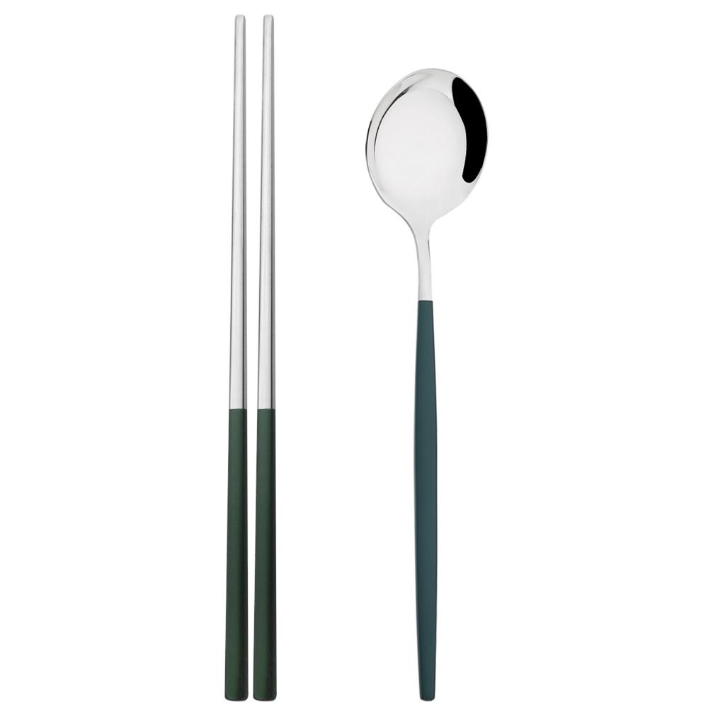 2 шт. портативная черная посуда из нержавеющей стали, набор столовых приборов, ложка, палочки для еды, набор западных обедов, ужинов, дорожная посуда