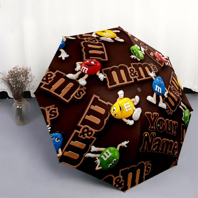 1 шт. Автоматический складной зонт - Узор M&M's с индивидуальным именем, Портативный и складной дизайн с 8 спицами, Рождественские и Новогодние подарки