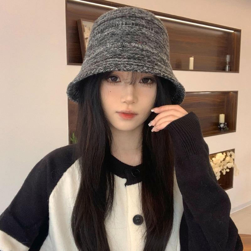 Women S Knit Foldable Bucket Hat For Autumn Winter Large Head Size Slim Face Look Vintage Style