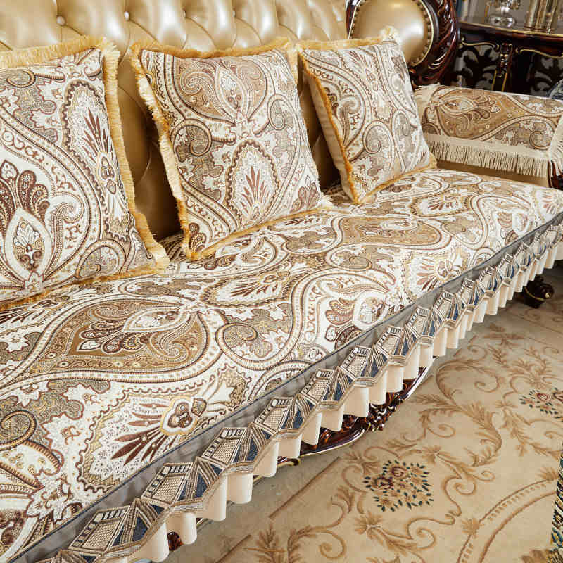Non-slip Anti-wrinkle Sofa Cover Living Room Decor Slipcover Sofa Cushion Luxury Jacquard Embroidery Furniture Protective Cover