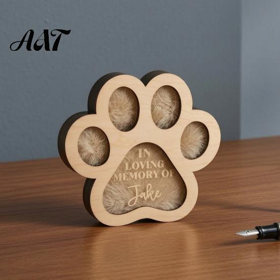 Pet Memorial Keepsake for Dog Hair Box, Cute Paw Shape Wooden Box Fur Dogs And Cats, Loss Sympathy Gift Cat Design