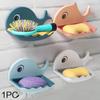 1PC Small Whale Soap Box Free Punch Bathroom Double Drain Soap Rack Bathroom Wall Mounted Soap Box Shelf