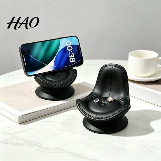 Storage Holder for Earrings Rings Cute Sofa Shaped Cellphone Stand, Miniature Faux Leather Mobile Phone Stand Desk with Rotating Base Multi-functional