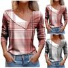 Women Tops Spring 2024 Long Sleeve V Neck Loose Shirts Plaid Print Asymmetric Button Blouses Business Casual Tunic