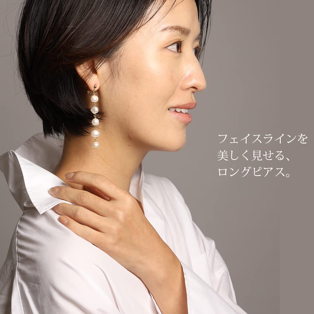 Серьги с пресноводным жемчугом, длинное золото, сделано в Японии [R-days Daikanyama], женские жемчужные, большие, покачивающиеся, стильные, безболезненные, простые, цветные, жемчужные,
