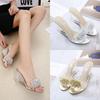 Women Slippers Sandals 8Cm Wedge High Heels Transparent Crystal Rhinestone Slippers