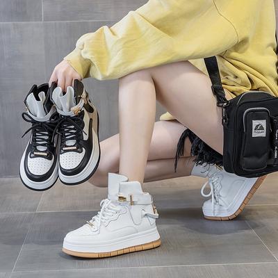 Высокие кожаные женские туфли на толстой подошве, спортивные повседневные белые туфли