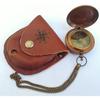 Antique Brown Finish Brass Push Button Compass Pocket Chain with Leather Cover Nautical Gift for Loved Ones