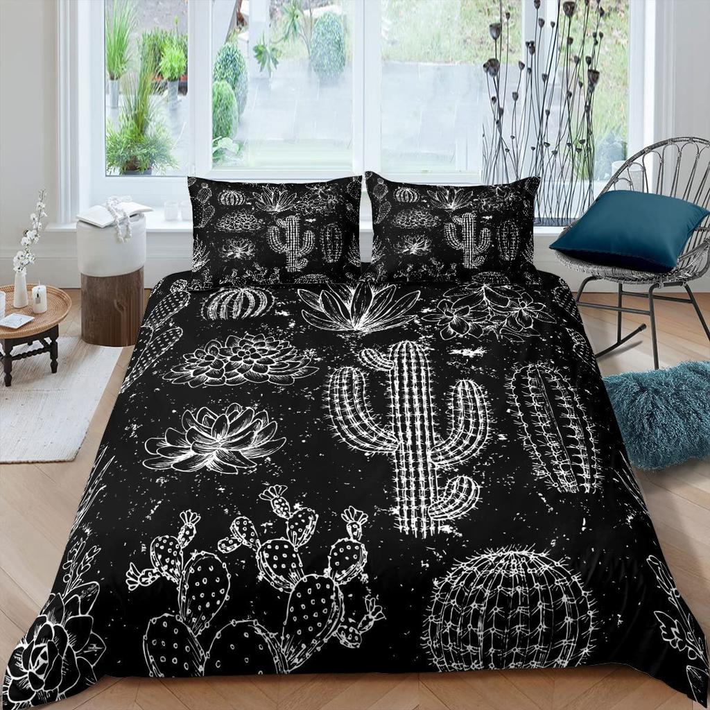 Комплект постельного белья с изображением суккулентов, пододеяльник с экзотическими цветами, размер Twin для детей, мальчиков и девочек, полиэстеровый пододеяльник с изображением веток и листьев и цветов