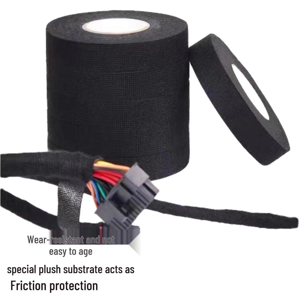 High Temperature Velvet Automotive Wire Harness Tape - Noise Dampening, Shock Absorbing, Wear & Flame Resistant (Black)
