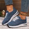 2024 Autumn Fashion Round Toe Lace-up Brand Design Women's Sports Shoes Casual Thick Bottom Non-slip Denim Blue Vulcanized Shoes