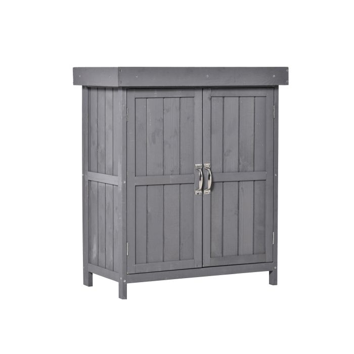Armoire à outils en sapin résistant aux intempéries, double porte, 2 compartiments, gris foncé, 74x43x88 cm
