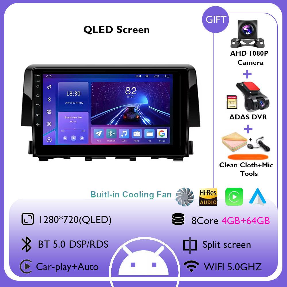 For Honda Civic 10th 2016 2017 2018 2019-2021 Android 14 Carplay Auto Car Radio Multimedia Video Player Navigation GPS 4G WIFI