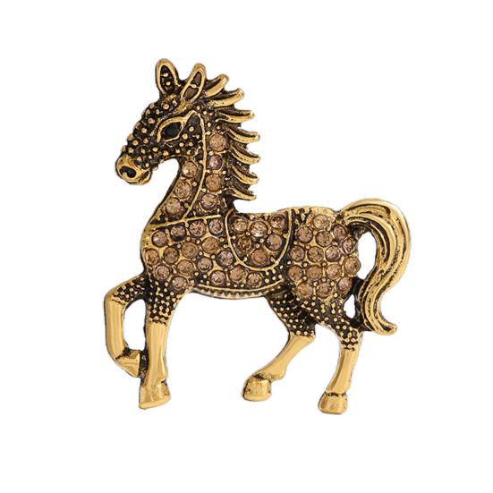 Yousheng Retro Horse Brooch Rhinestone Inlaid Horse Pin Zodiac Year Animal Brooch Men Women Suit Accessory for Handbag Clothes Decoration