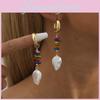 Fashionable Irregular Shape Earrings With Colorful Natural Stones Pearls And