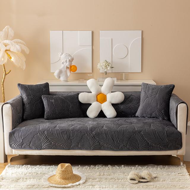 Thickened Sofa Cover Jacquard Slipcover Solid Color Linty Sofa Covers for Living Room Anti-Slip Multiple Sizes Soft Home Decor
