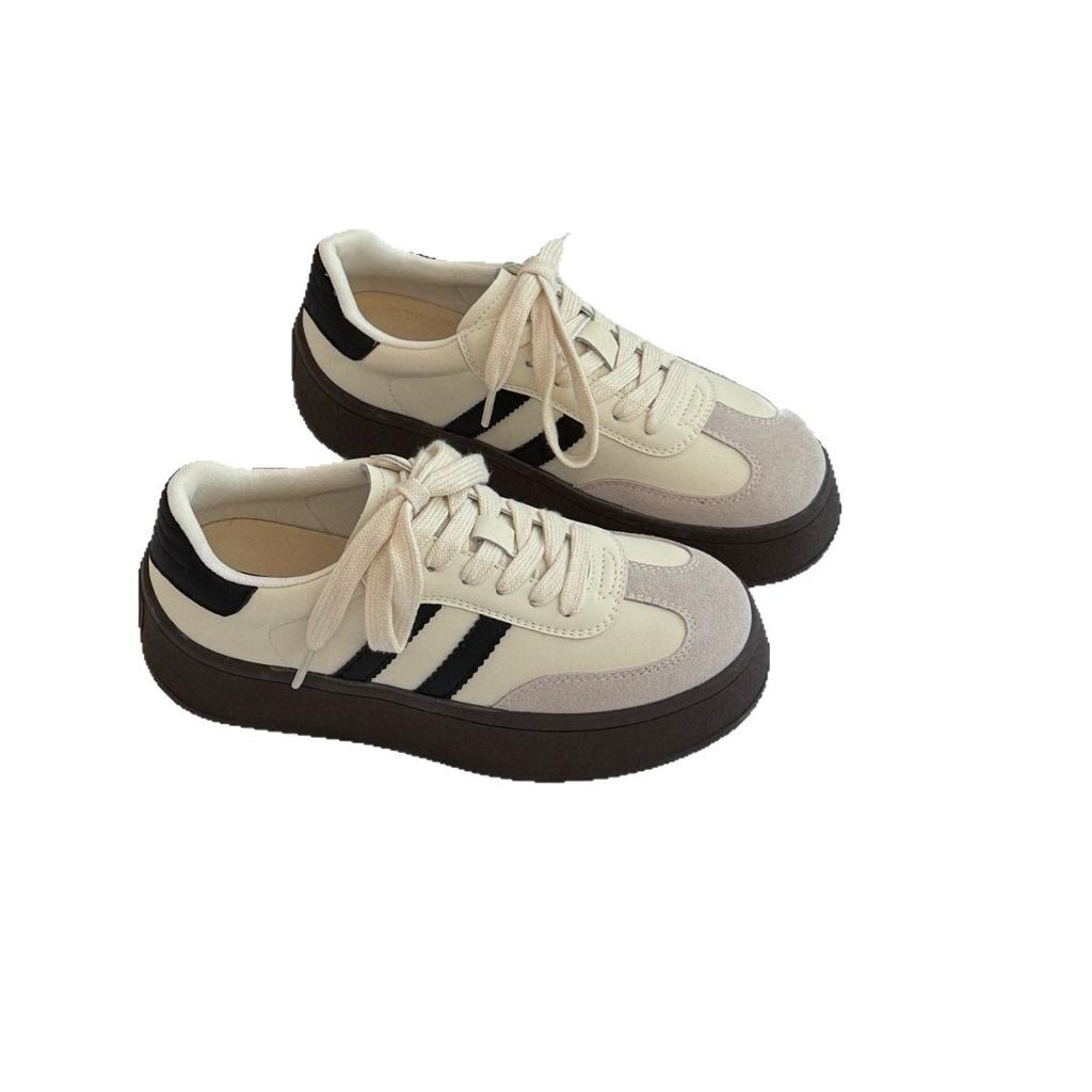 Корейская версия платформенных повседневных кед женские 2025 осень новые ретро универсальные мягкая подошва кожаные легкие спортивные тренировочные туфли