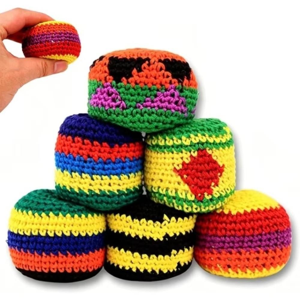 1/3/6/12Pcs Multicolored Foot Bag Crochet Balls Geometric Pattern Crochet Kick Sack Outdoor Toy
