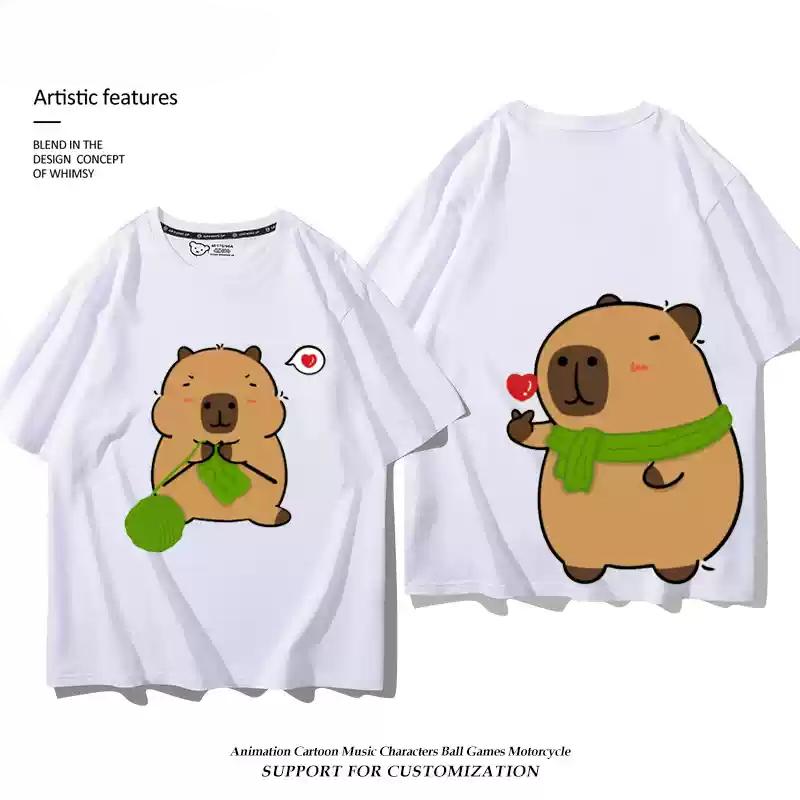 Capibala Capybara Junri MOE Cartoon Short Sleeve T-shirt Male and Female Couples 100% Cotton Loose Clothes Children's Summer