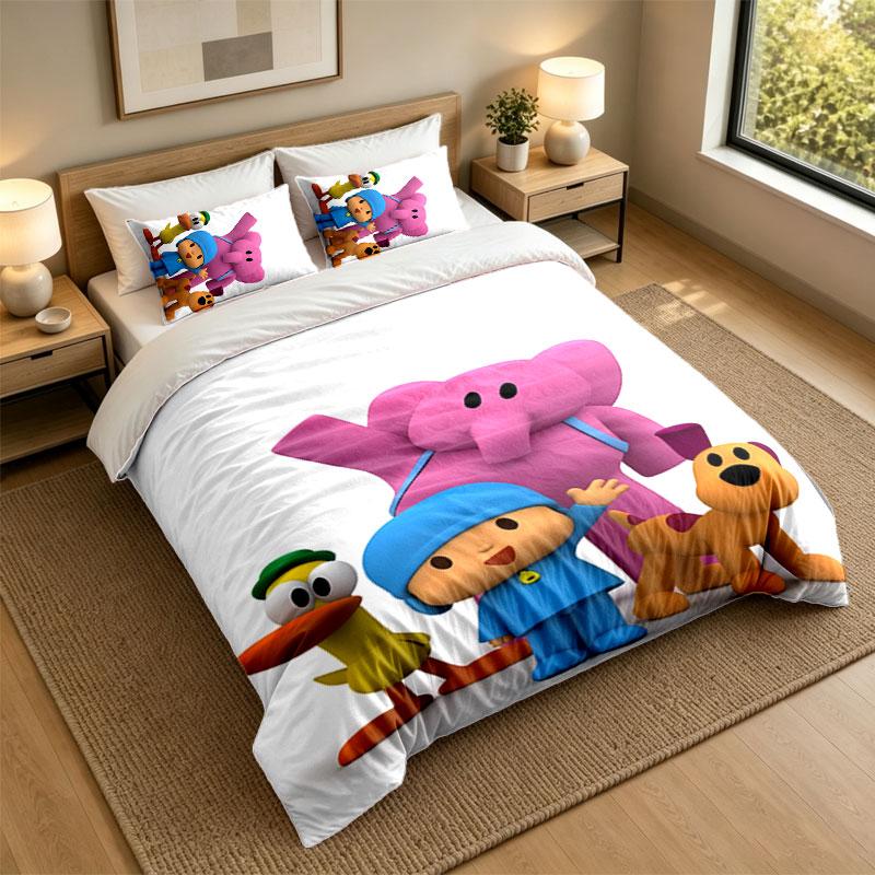 3Pcs Bedding SetPocoyo Soft Bed Sheet and Two Pillowcases Home Bedroom Decor