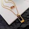 Fashionable and Simple Double Layered Square Brand Pendant Necklace Versatile Double Layer Sweater Chain Clavicle Chain Women