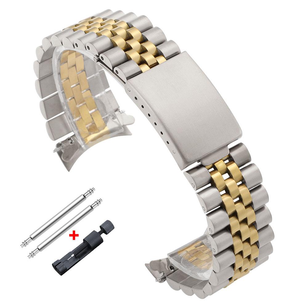 Curved End Metal Strap 18mm 19mm 20mm 21mm for Rolex DATEJUST Watchbands Men Solid Stainless Steel Watch Bracelet Accessories