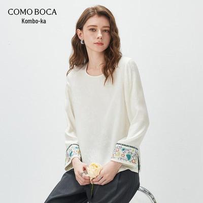 KEMENG BOKA Новый китайский стиль Шелковый жаккардовый вышитый топ с длинным рукавом
