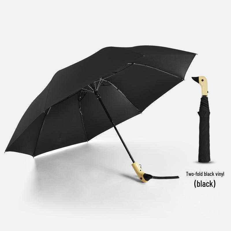 Мультяшный зонт «Утка»: Полуавтоматический, многоцветный, черный пластик, деревянная ручка, симпатичный дизайн в виде желтой утки