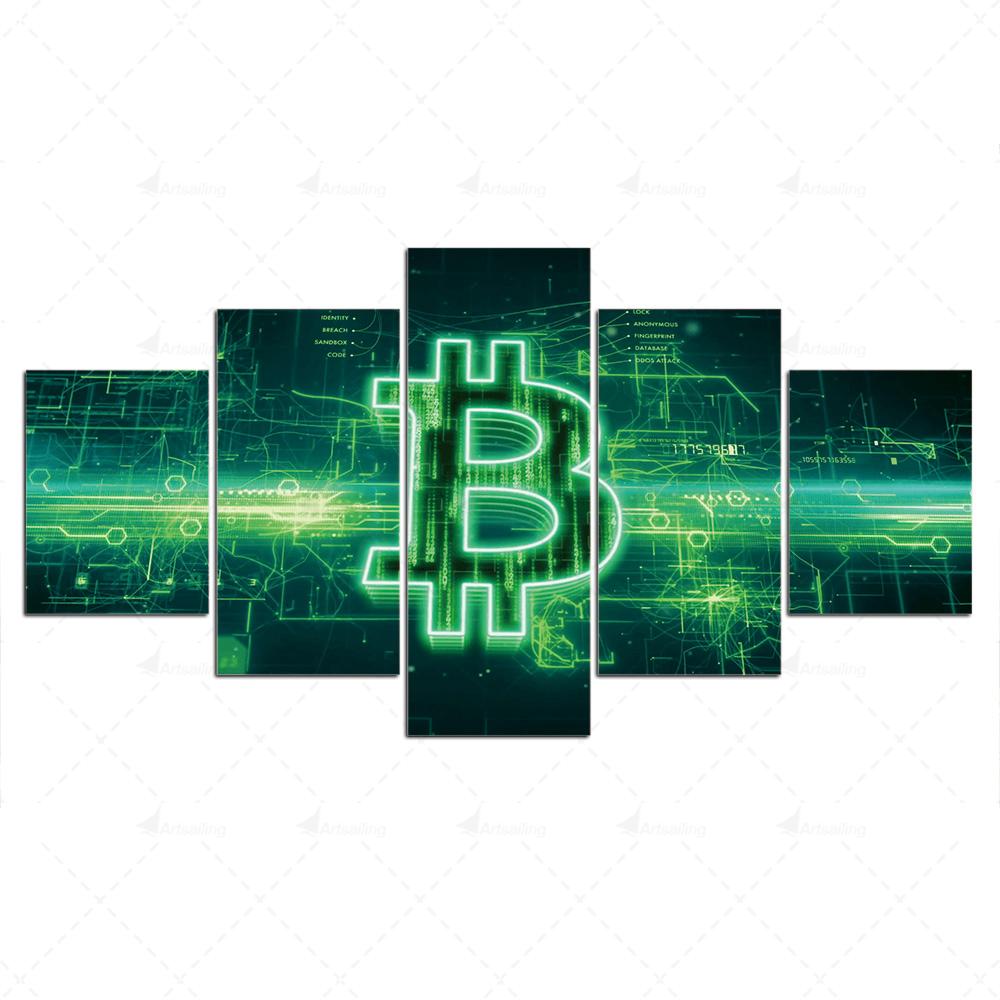 Hd домашнее украшение, холст, линия, картина, биткойн, картины, настенные художественные принты, модульная современная рамка, плакат для комнаты мальчика, 5 панелей