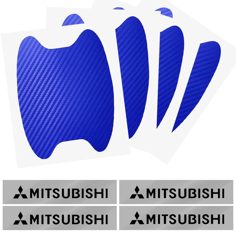 knpc3 Car Door Sticker Carbon Fiber Scratches Auto Handle Protection Film Emblem For Mitsubishi Lancer ASX Mirage Pajero Xpander