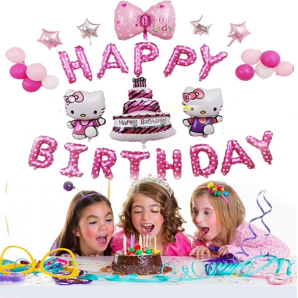 Fantasyon Hello Kitty Girls Birthday Happy Birthday Garland Decoration Set Balloons Party Balloons Pad Balloons Cake Topper 33 Piece Set