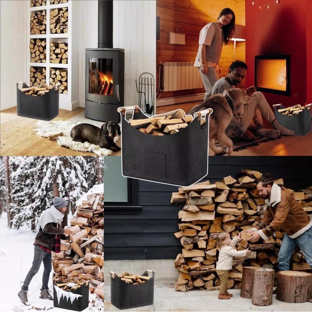 Extra Large Felt Firewood Basket Collapsible Heavy Duty Firewood Storage Bin with Handles Large Capacity Logging Tote Bag