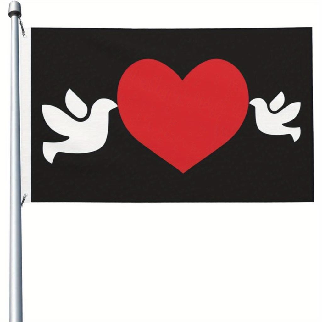 1pc Multi-Size Optional And Durable Outdoor Flag, Featuring a Combination of Heart-Shaped Symbols And Bird Design, This Decorative Banner Is Suitable