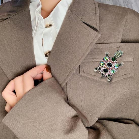 Tortoise Brooch Rhinestone Faux Crystal Colorful Turtle Pin Brooch Lapel Pins Vintage
