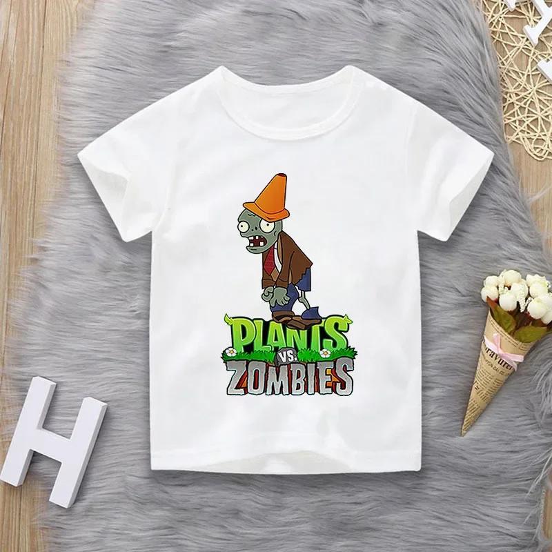 Повседневная футболка с принтом Plants Vs Zombies для мальчиков и девочек, топ с коротким рукавом для учеников средней школы, семейные matching-наряды