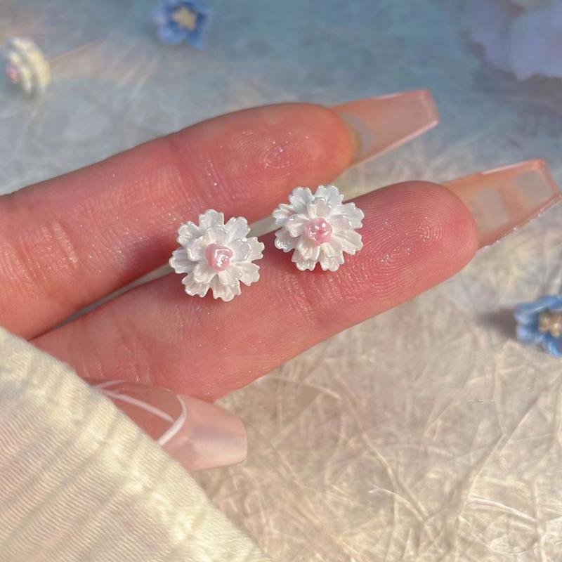 Изысканные серьги-пусеты с маленькими цветами Элегантные металлические серьги с масляной живописью для женщин Модные украшения для вечеринок Подарки KTJ