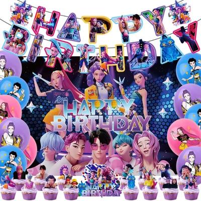 Полный набор для вечеринки в честь дня рождения KPop Охотники на демонов Баннер Воздушные шары Топпер для торта Фон Декор для детей Фанатов Прекрасный подарок