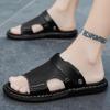 2024 Summer Men's Genuine Leather Black Sandals Non Slip and Wear Resistant Outdoor Beach Shoes Men's Dual Purpose Casual Shoes