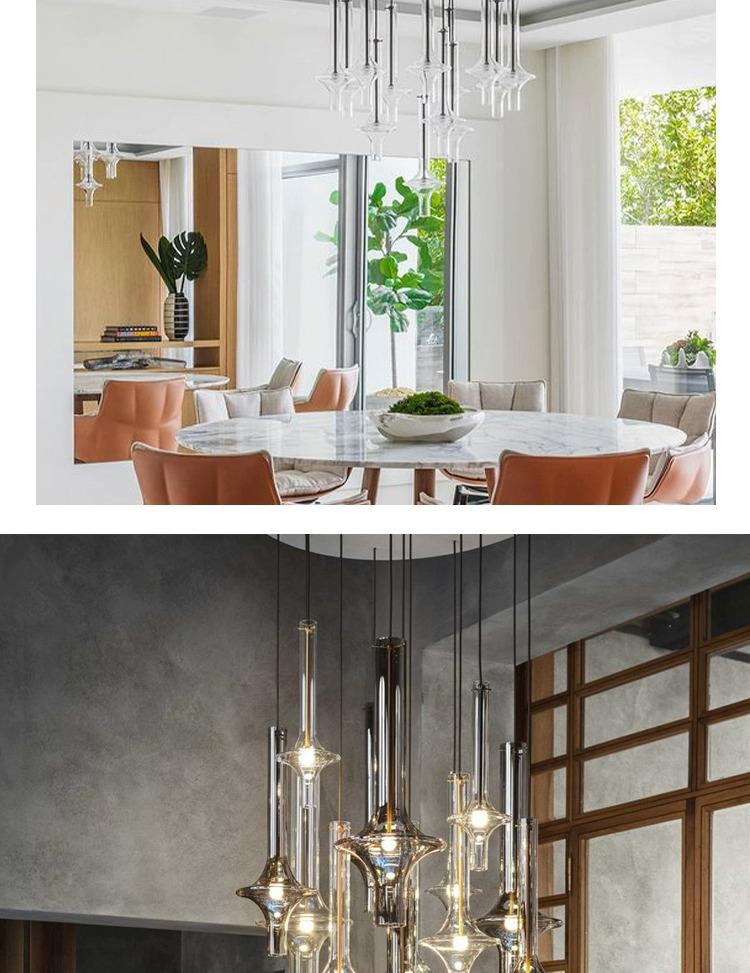 Итальянский дизайнерский подвесной светильник PENTA для столовой и баров - Художественное стекло и бамбук