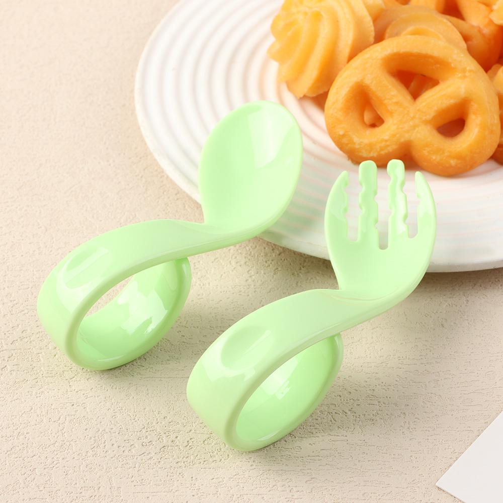 Training Portable Tableware Sets Solid Color Infant Training Twist Fork Spoon Suit 2Pcs/Set Baby