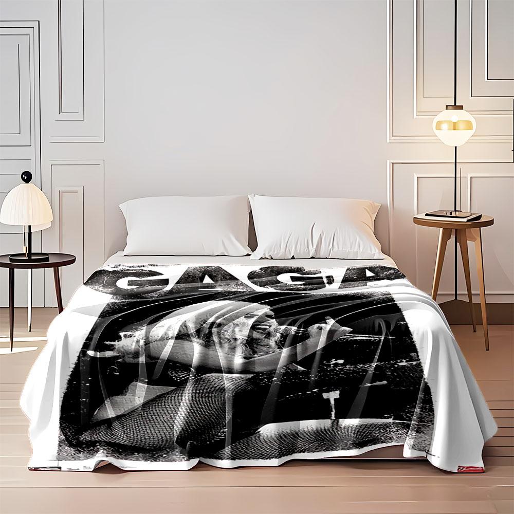 Black-and-white textured design featuring a performer with bold text "GAGA". for all seasons blanket lunch break throw gift