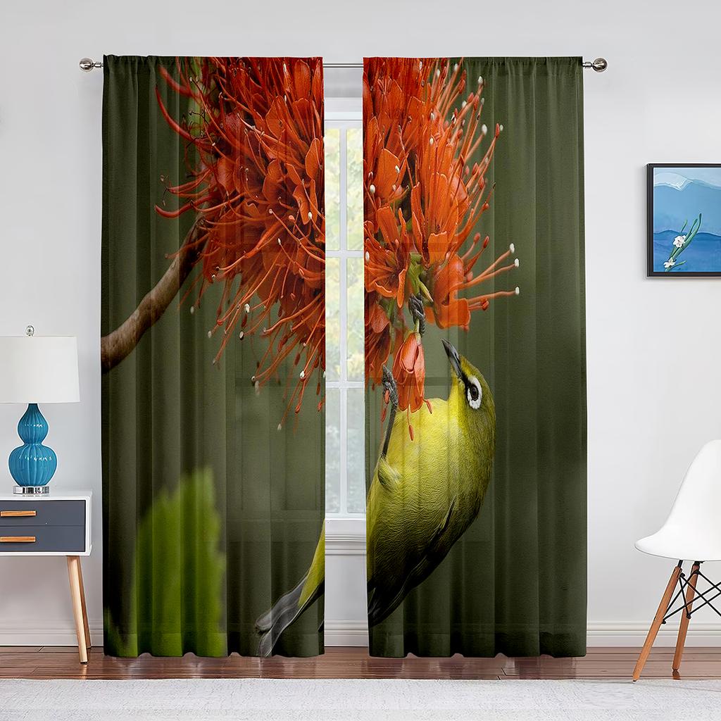 Весенние прозрачные занавески с колибри и цветами для гостиной, спальни, нарядные принадлежности для окон, шифоновые тюлевые шторы с принтом