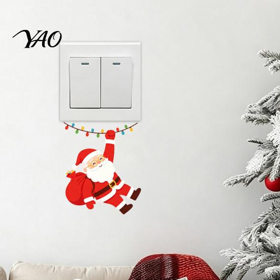 Decorative Outlet Cover Stickers Santa Claus on Swing Switch Sticker, PVC Wall Decal, Holiday Home Decor Accessories Removable Self-adhesive Light
