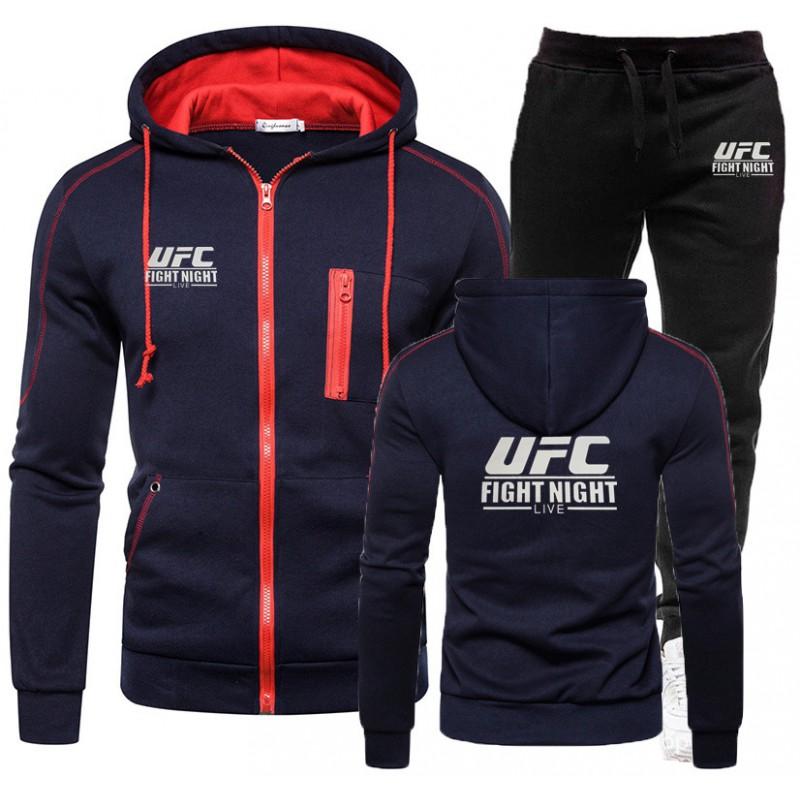 Mens Hooded Zip-Up Fleece-Lined Sportswear Set Long Sleeve Sweatshirt Pants Casual Outfit
