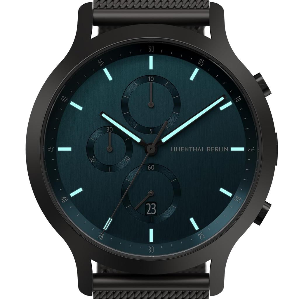 Lilianthal Berlin Chronograph Watch with Date Made in Gray Men's Display, Germany, C01-112-B023F,